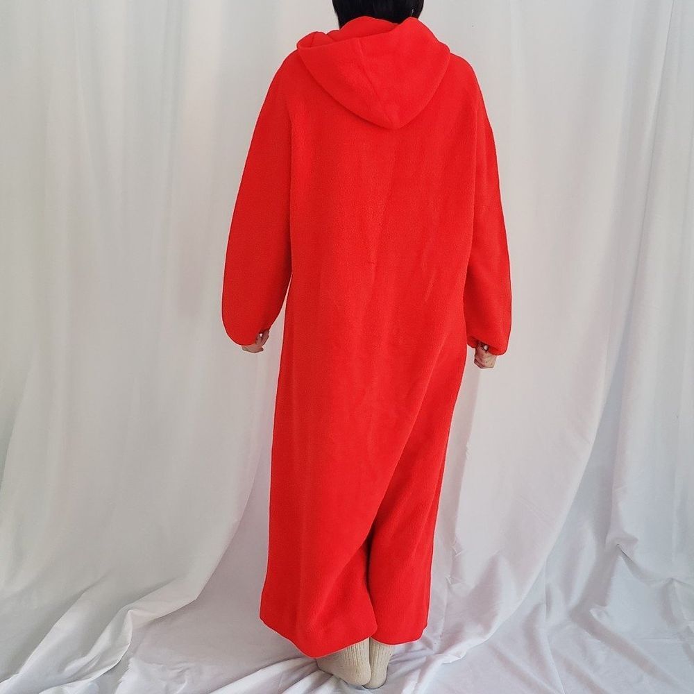 70s Red Hooded Fleece Robe - Picture 3 of 5